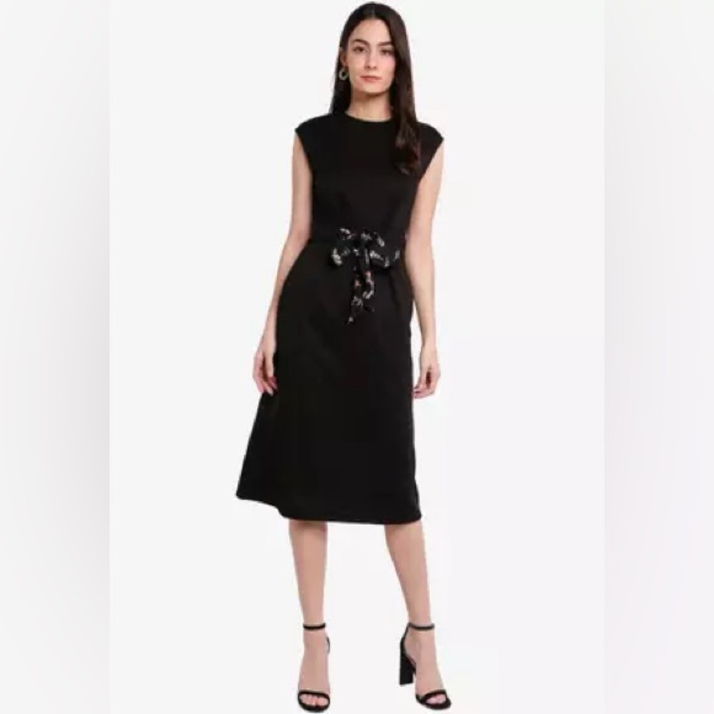 Black Midi Dress with Belt- Small
